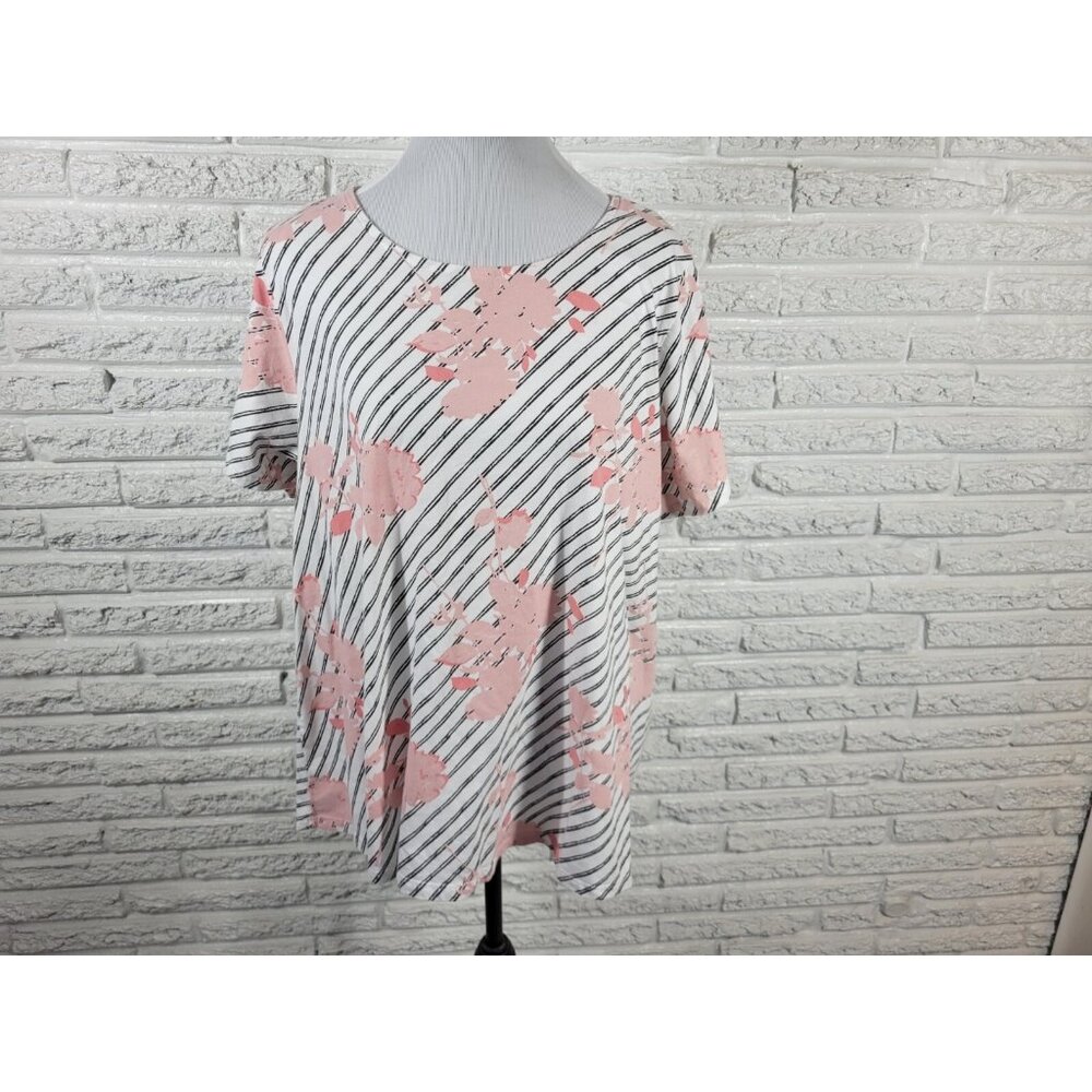 Roamans Womens Top 1X Plus Tee Short Sleeve Pink Floral Cotton FLO206E